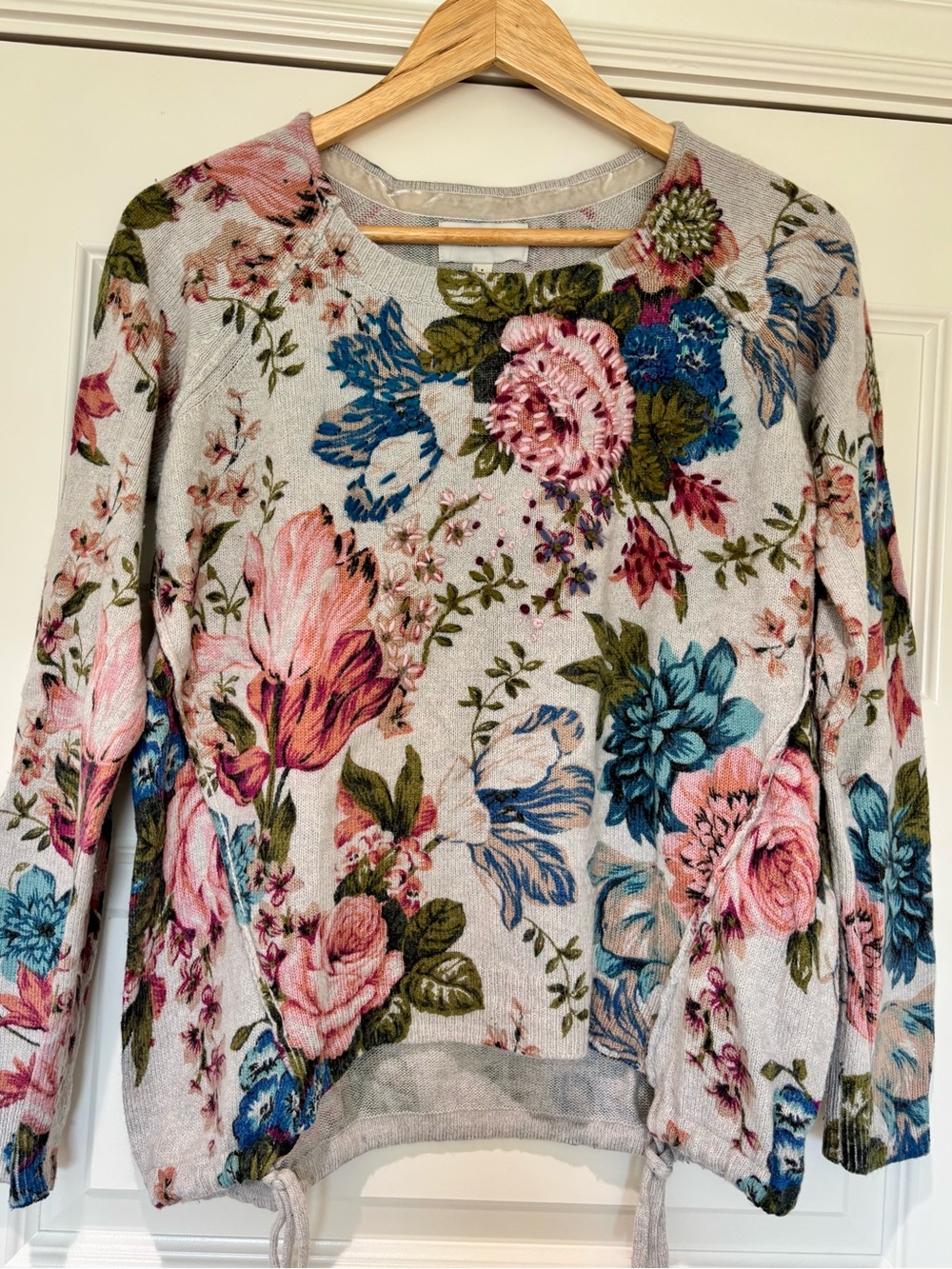 Anthropologie Angel Of The North S Gray Floral Sweater Embroidery Cottagecore - Picture 2 of 14